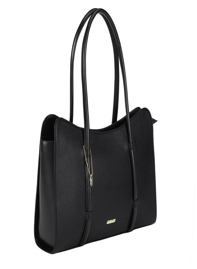 MONROW Stylish And Trendy Regularwear Black Tote Handbag For Women and Girls - Image 3